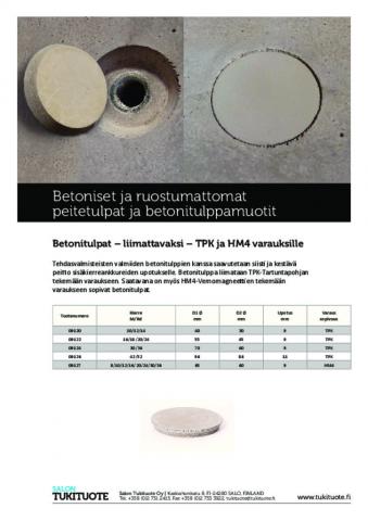 Betoniset ja ruostumattomat peitetulpat ankkurivarauksille - lokakuu 2018