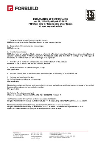 Declaration of Performance FBD lävistysraudoitus - EN